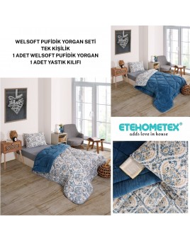 ETE HOMETEX TEK KİŞİLİK LÜX WELSOFT YORGAN SETİ AKSU İNDİGO 155X215CM 8696474231958